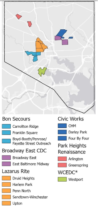 Map of the sixteen neighborhoods in the Clean Corps initiative